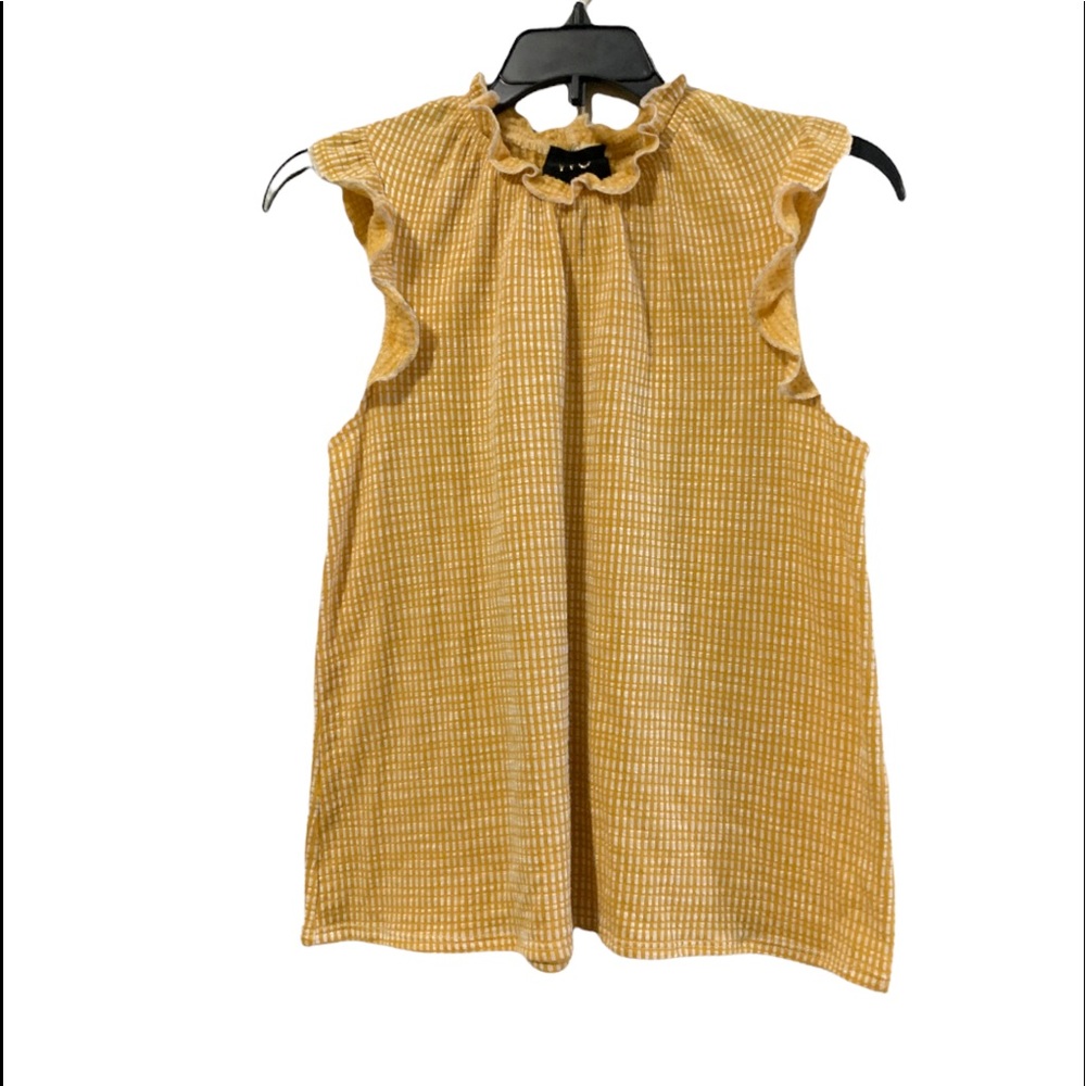 W5 Womens Yellow/White Ruffle Sleeve and Collar Loose Fit Tank Top
